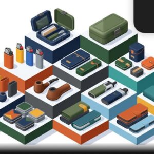 Изометрическая иллюстрация современных чехлов и кейсов для аксессуаров для курения на белом фоне
